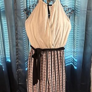 Candie's White and Black Jumpsuit with Halter Neck and Wide-Leg Design